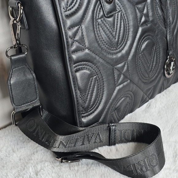 Valentino Orlandi Women's Quilted Black Vegan Leather Satchel Handbag New - Picture 4 of 16
